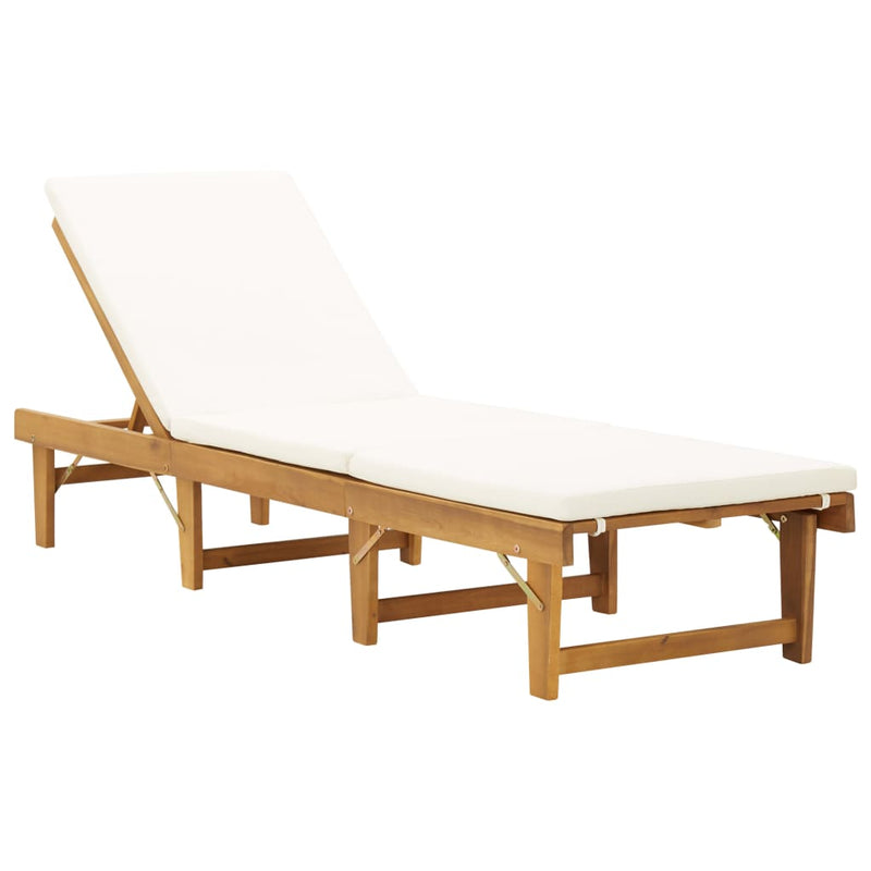 Folding Sun Lounger with Cushion Solid Acacia Wood Cream White Payday Deals