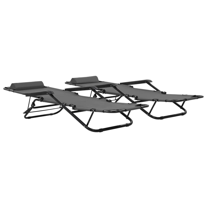 Folding Sun Loungers 2 pcs with Footrests Steel Grey Payday Deals