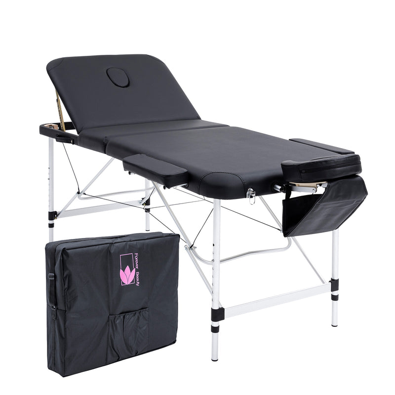 Forever Beauty Black Portable Beauty Massage Table Bed Therapy Waxing 3 Fold 70cm Aluminium Payday Deals