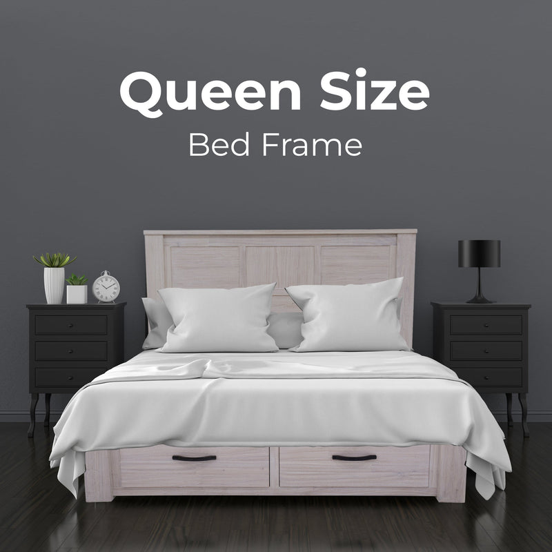 Foxglove Bed Frame Queen Size Timber Mattress Base With Storage Drawers - White Payday Deals