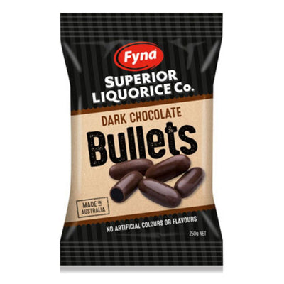 Fyna Superior Liquorice Co Dark Chocolate Bullets 250g