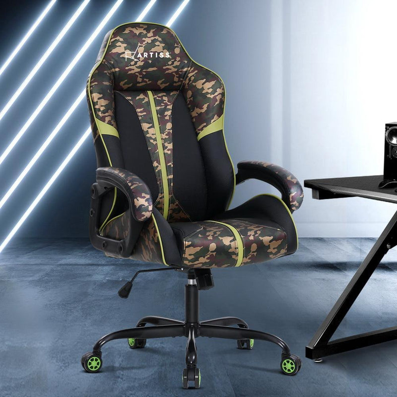 Gaming Office Chair Computer Chairs Leather Seat Racing Racer Meeting Chair Green Camouflage
