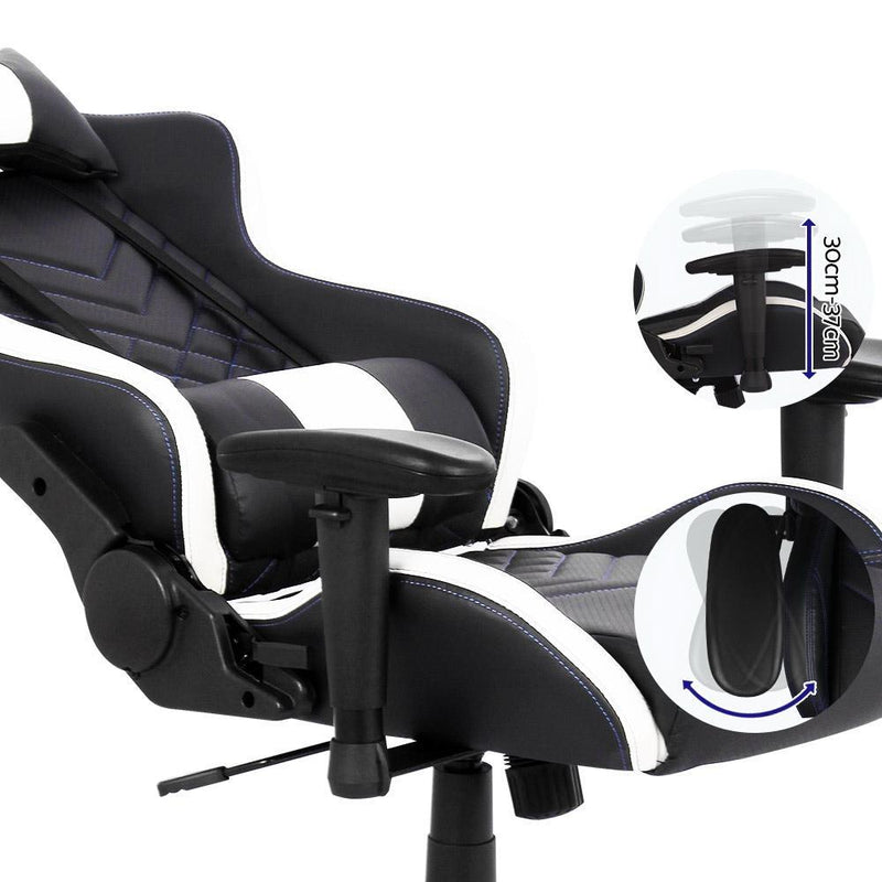 Gaming Office Chair Computer Racing Recliner Executive PU Leather Black and White