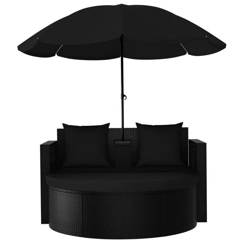 Garden Bed with Parasol Poly Rattan Black Payday Deals