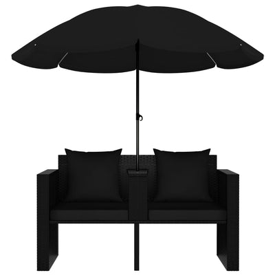 Garden Bed with Parasol Poly Rattan Black Payday Deals