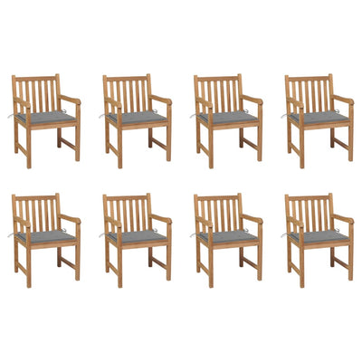 Garden Chairs 8 pcs with Grey Cushions Solid Teak Wood Payday Deals