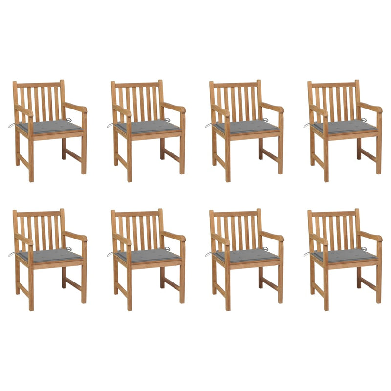 Garden Chairs 8 pcs with Grey Cushions Solid Teak Wood Payday Deals