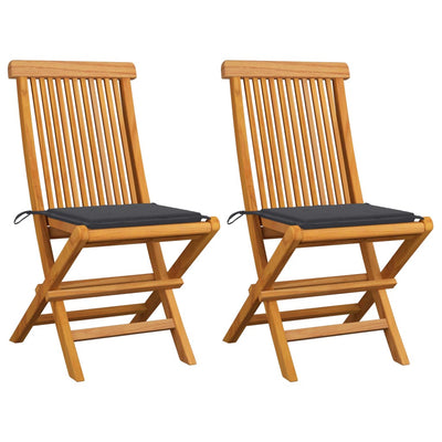 Garden Chairs with Anthracite Cushions 2 pcs Solid Teak Wood Payday Deals