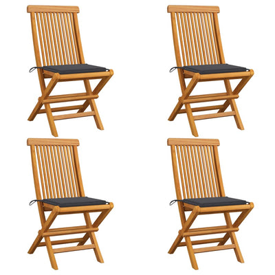 Garden Chairs with Anthracite Cushions 4 pcs Solid Teak Wood