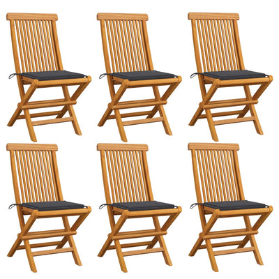 Garden Chairs with Anthracite Cushions 6 pcs Solid Teak Wood Payday Deals