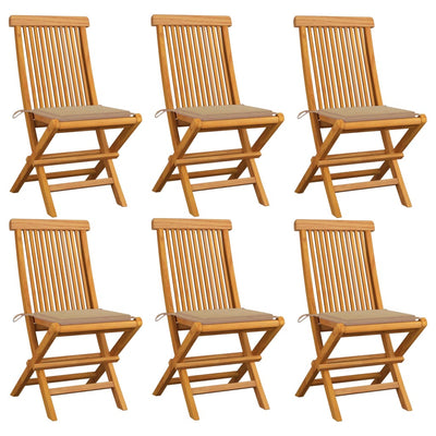 Garden Chairs with Beige Cushions 6 pcs Solid Teak Wood Payday Deals