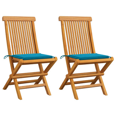 Garden Chairs with Blue Cushions 2 pcs Solid Teak Wood Payday Deals