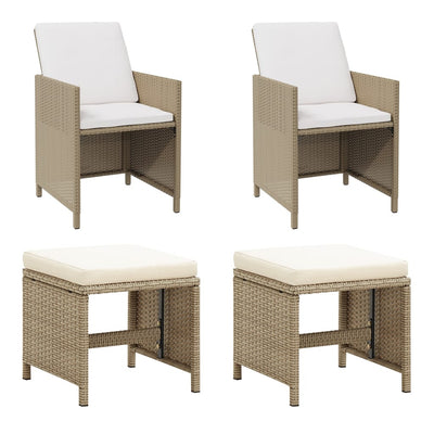 Garden Chairs with Stools 2 pcs Poly Rattan Beige Payday Deals