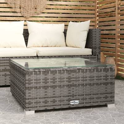 Garden Coffee Table Grey 60x60x30 cm Poly Rattan and Glass Payday Deals