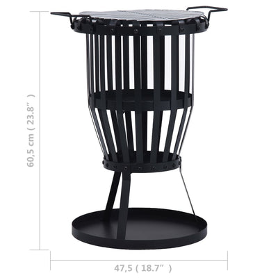 Garden Fire Pit Basket with BBQ Grill Steel 47.5 cm Payday Deals