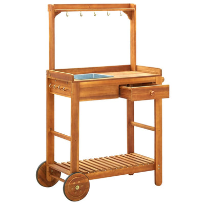 Garden Kitchen Trolley Solid Wood Acacia 92x43.5x141.5 cm Payday Deals