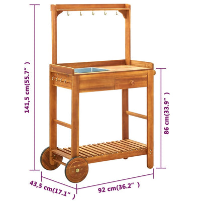 Garden Kitchen Trolley Solid Wood Acacia 92x43.5x141.5 cm Payday Deals