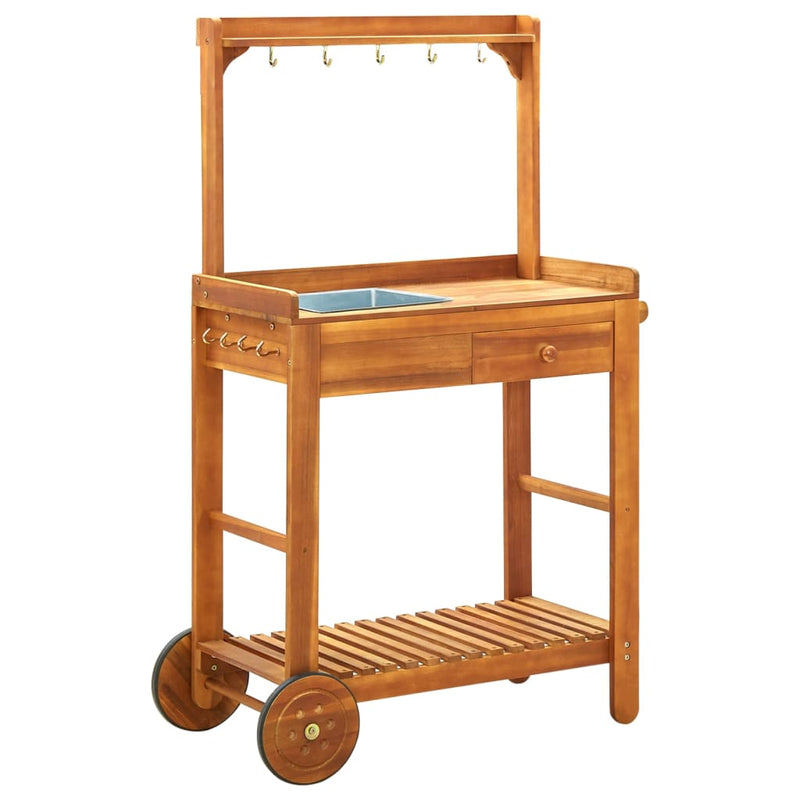 Garden Kitchen Trolley Solid Wood Acacia 92x43.5x141.5 cm Payday Deals