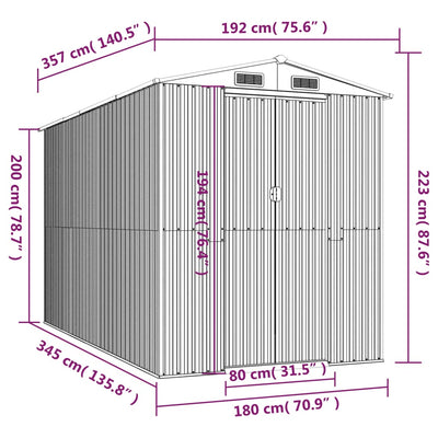 Garden Shed Light Brown 192x357x223 cm Galvanised Steel Payday Deals