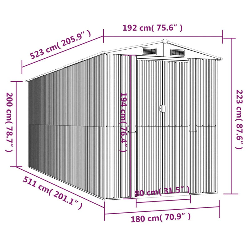 Garden Shed Light Brown 192x523x223 cm Galvanised Steel Payday Deals