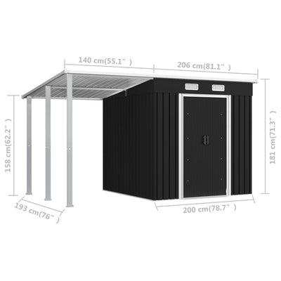 Garden Shed with Extended Roof Anthracite 346x193x181 cm Steel Payday Deals