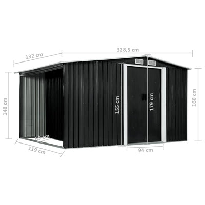 Garden Shed with Sliding Doors Anthracite 329.5x131x178 cm Steel Payday Deals