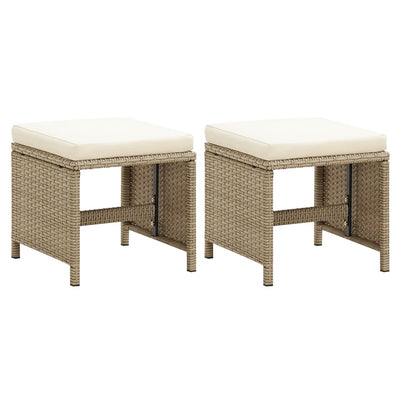 Garden Stools 2 pcs with Cushions Poly Rattan Beige Payday Deals