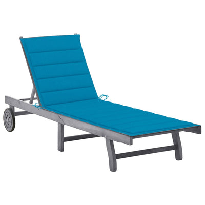 Garden Sun Lounger with Cushion Grey Solid Acacia Wood Payday Deals
