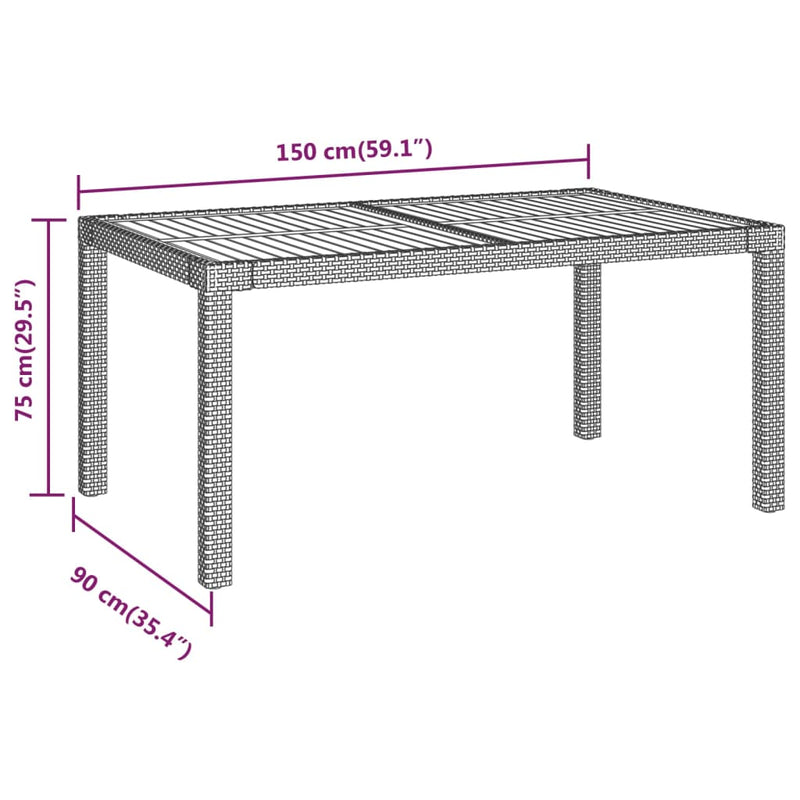 Garden Table 150x90x75 cm Poly Rattan and Acacia Wood Grey Payday Deals