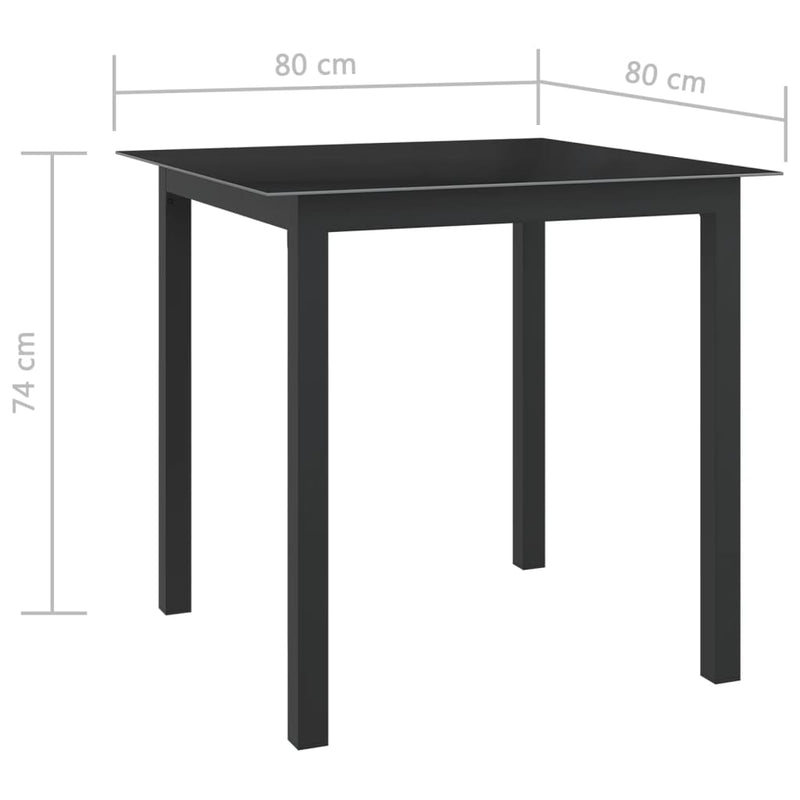 Garden Table Black 80x80x74 cm Aluminium and Glass Payday Deals