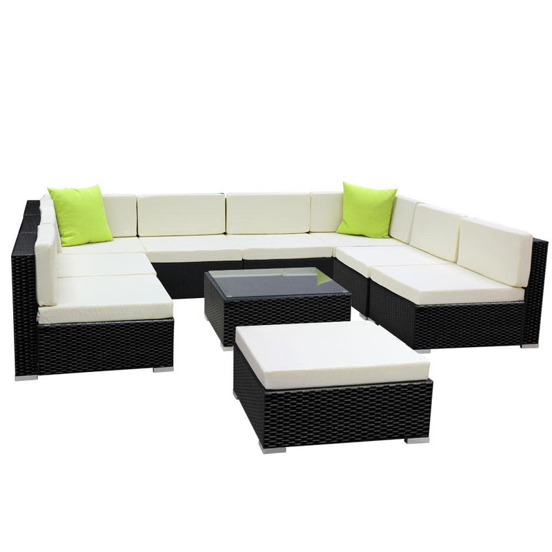 Gardeon 10PC Sofa Set with Storage Cover Outdoor Furniture Wicker Payday Deals