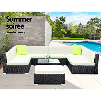 Gardeon 10PC Sofa Set with Storage Cover Outdoor Furniture Wicker Payday Deals