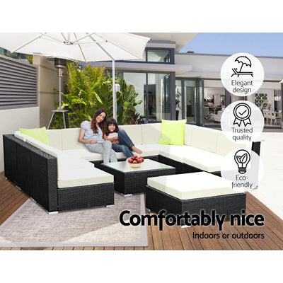 Gardeon 10PC Sofa Set with Storage Cover Outdoor Furniture Wicker Payday Deals