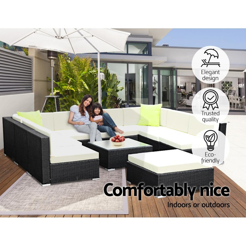 Gardeon 10PC Sofa Set with Storage Cover Outdoor Furniture Wicker Payday Deals