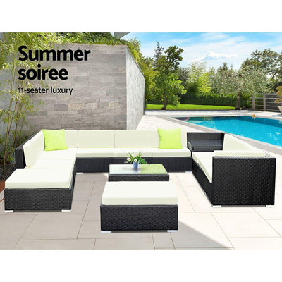 Gardeon 13PC Sofa Set with Storage Cover Outdoor Furniture Wicker Payday Deals