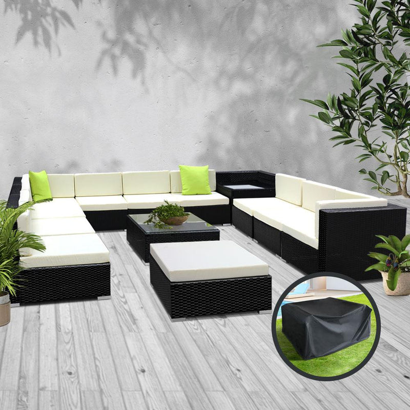 Gardeon 13PC Sofa Set with Storage Cover Outdoor Furniture Wicker Payday Deals