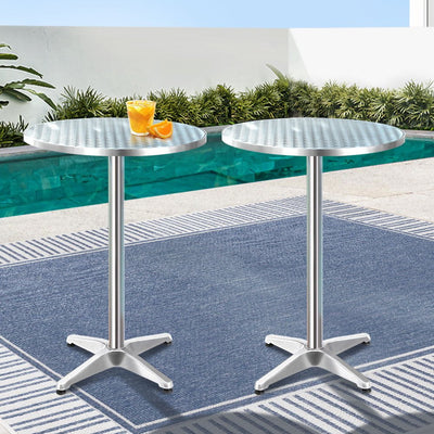Gardeon 2pcs Outdoor Bar Table Furniture Adjustable Aluminium Cafe Table Round Payday Deals