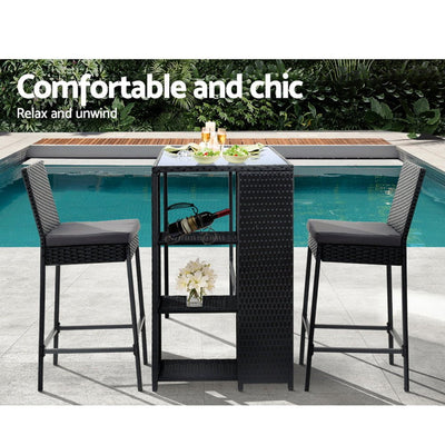 Gardeon 3 PCS Outdoor Bar Table Stools Set Patio Furniture Dining Chairs Wicker Payday Deals