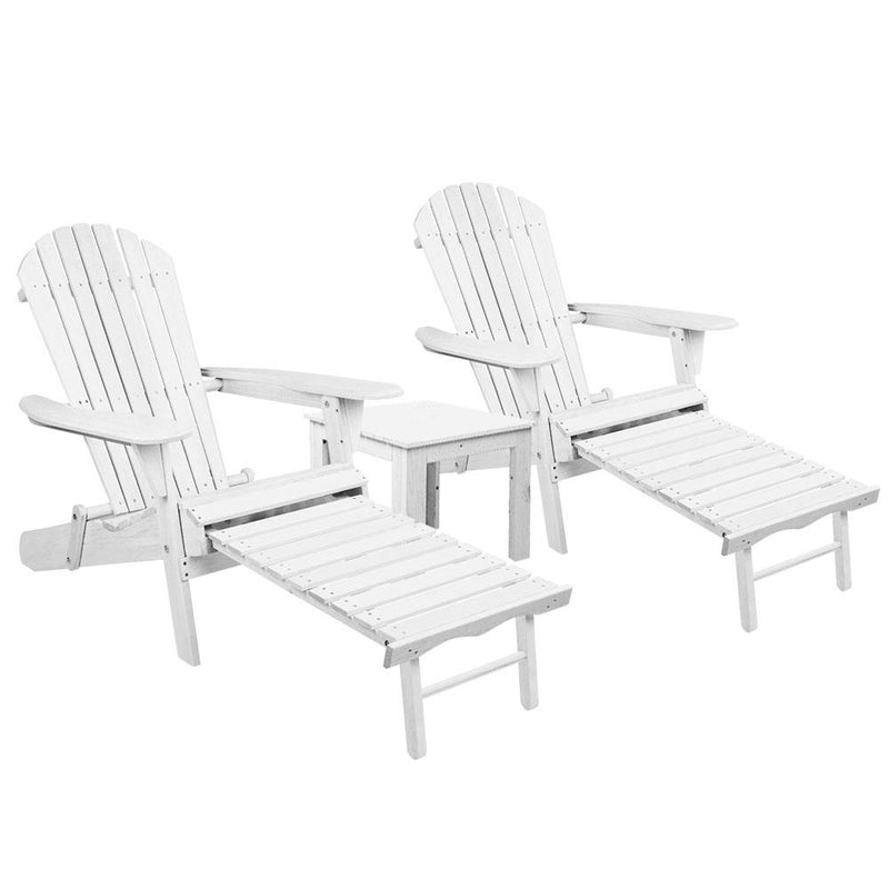 Gardeon 3 Piece Outdoor Adirondack Lounge Beach Chair Set - White Payday Deals