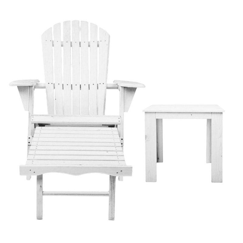 Gardeon 3 Piece Outdoor Adirondack Lounge Beach Chair Set - White Payday Deals