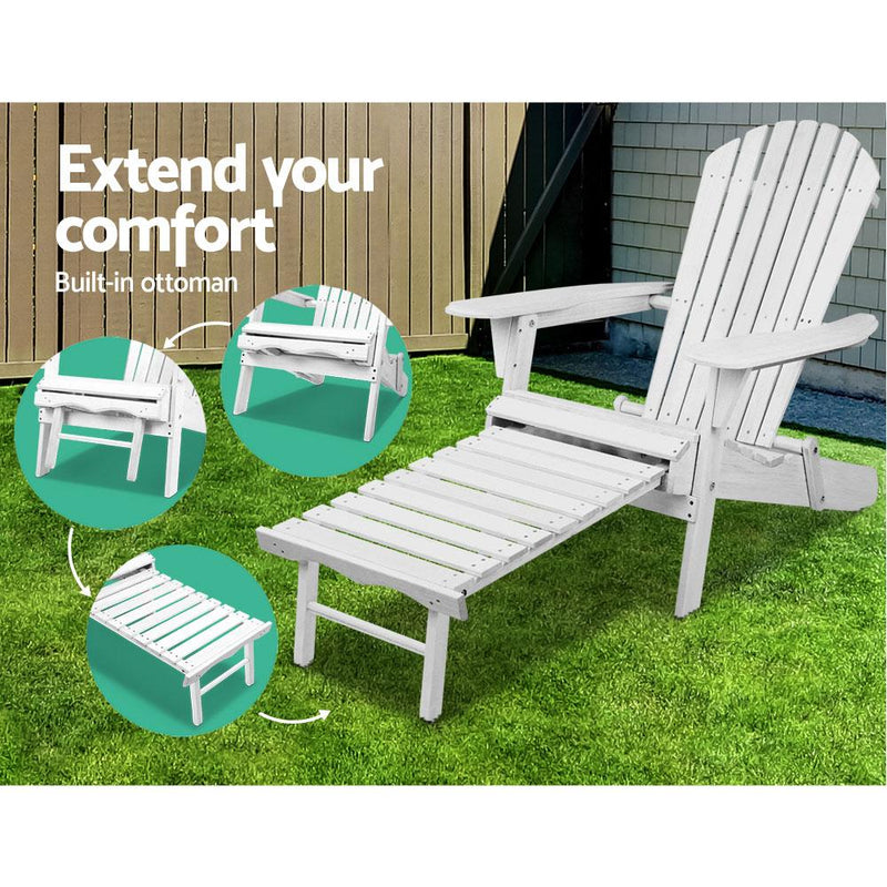 Gardeon 3 Piece Outdoor Adirondack Lounge Beach Chair Set - White Payday Deals