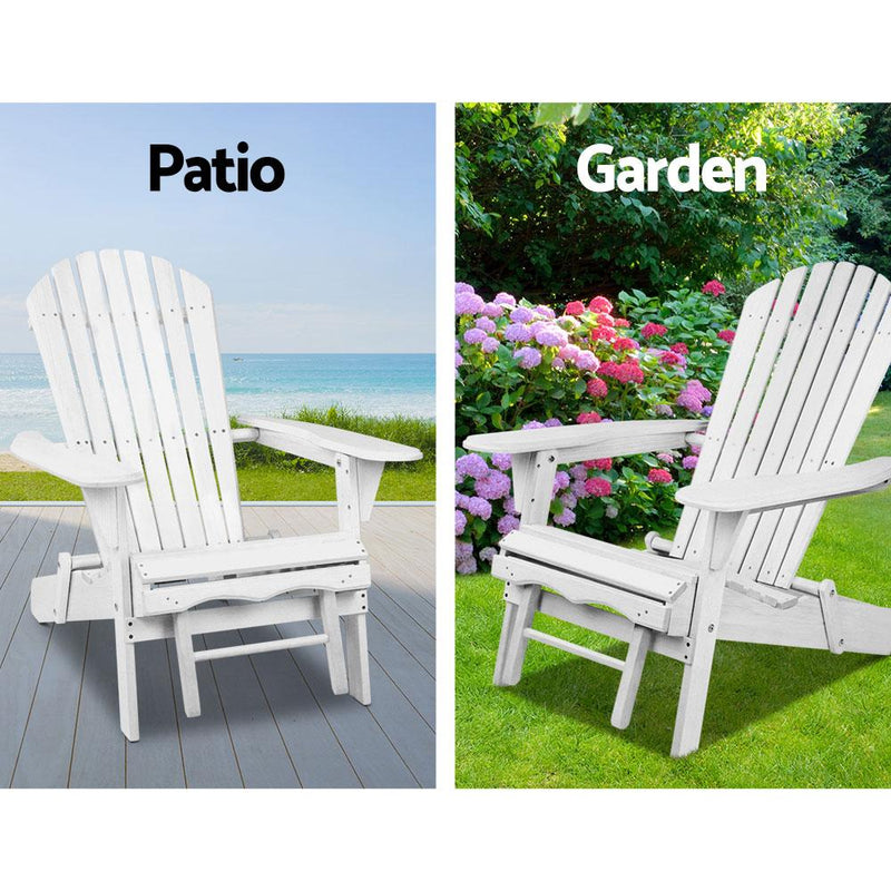 Gardeon 3 Piece Outdoor Adirondack Lounge Beach Chair Set - White Payday Deals