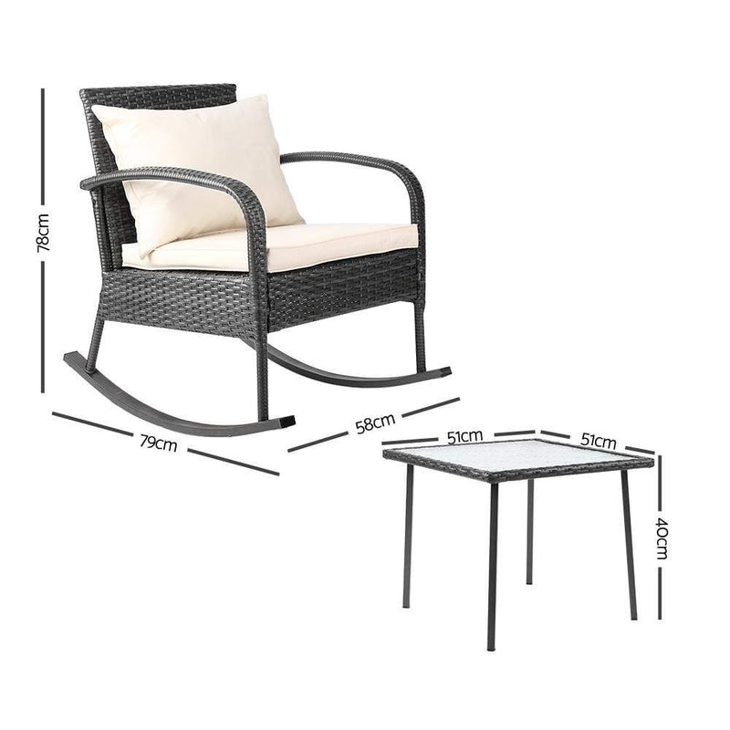 Gardeon 3 Piece Outdoor Chair Rocking Set - Grey
