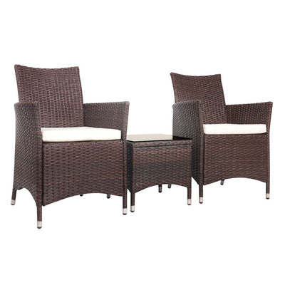 Gardeon 3pc Bistro Wicker Outdoor Furniture Set Brown Payday Deals
