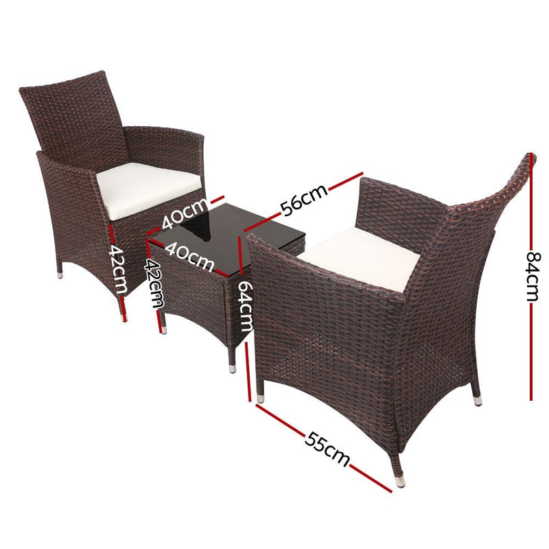 Gardeon 3pc Bistro Wicker Outdoor Furniture Set Brown Payday Deals