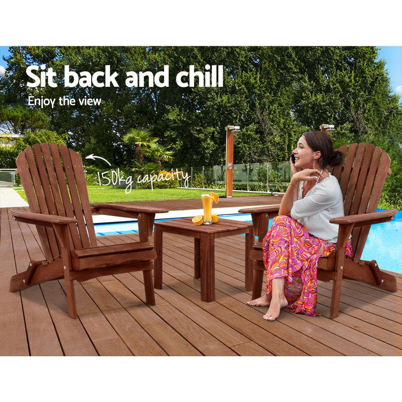 Gardeon 3PC Outdoor Setting Beach Chairs Table Wooden Adirondack Lounge Garden Payday Deals