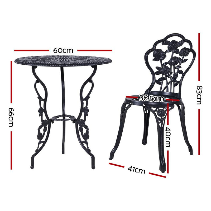 Gardeon 3PC Outdoor Setting Cast Aluminium Bistro Table Chair Patio Black Payday Deals