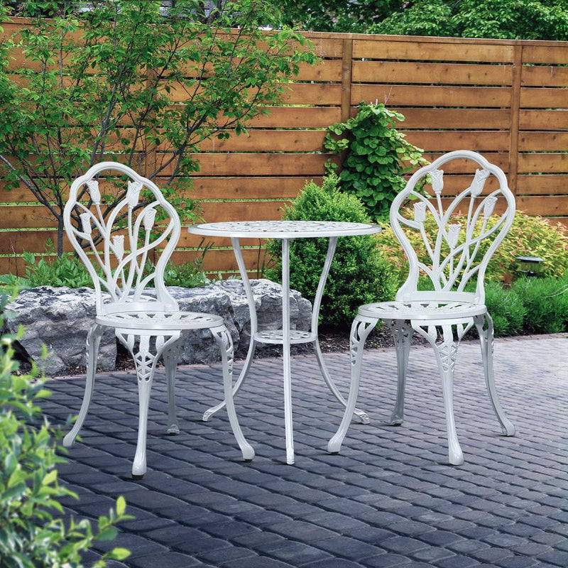 Gardeon 3PC Outdoor Setting Cast Aluminium Bistro Table Chair Patio White Payday Deals
