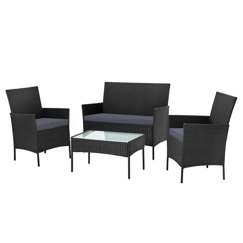 Gardeon 4-piece Outdoor Lounge Setting Wicker Patio Furniture Dining Set Black Payday Deals