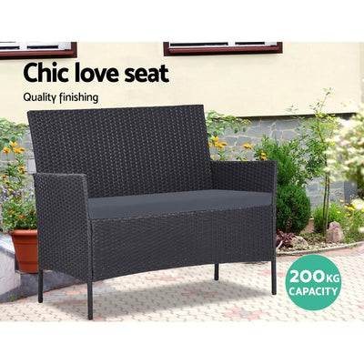 Gardeon 4-piece Outdoor Lounge Setting Wicker Patio Furniture Dining Set Black Payday Deals